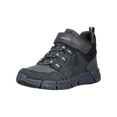 Schnürstiefelette GEOX "Geox Stiefelette Leder/Textil", Mädchen, Gr. 33, grau (navy), Leder, Textil, Schuhe Schnürstiefelette