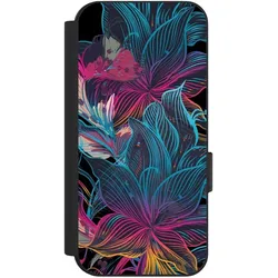 Nivocase Klapphülle für Google Pixel 9 Handyhülle aus Kunst Leder NIVOflip schwarz Blumen Neon bunt (Google Pixel 9), Smartphone Hülle, Mehrfarbig, Schwarz