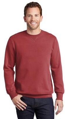 Port & Company PC098 Men's Beach Wash Garment-Dyed Crewneck Sweatshirt in Red Rock size Large   Fleece