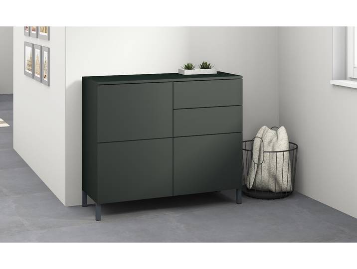 Kommode BORCHARDT MÖBEL Haama, Sideboard mit Metallfüssen, Push-to-open-Technik, Breite 93 cm , schwarz (schwarz matt), B:93cm H:80cm T:35cm, Holzwerkstoff, Sideboards, Kommode, Push-To-Open, verstellbare Einlegeböden, viel Stauraum, Breite 93cm