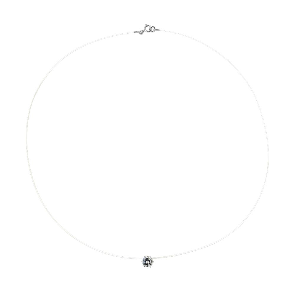 Solitaire ketting zirkoniumoxide 9 mm zilver 925 zilver transparant nylon