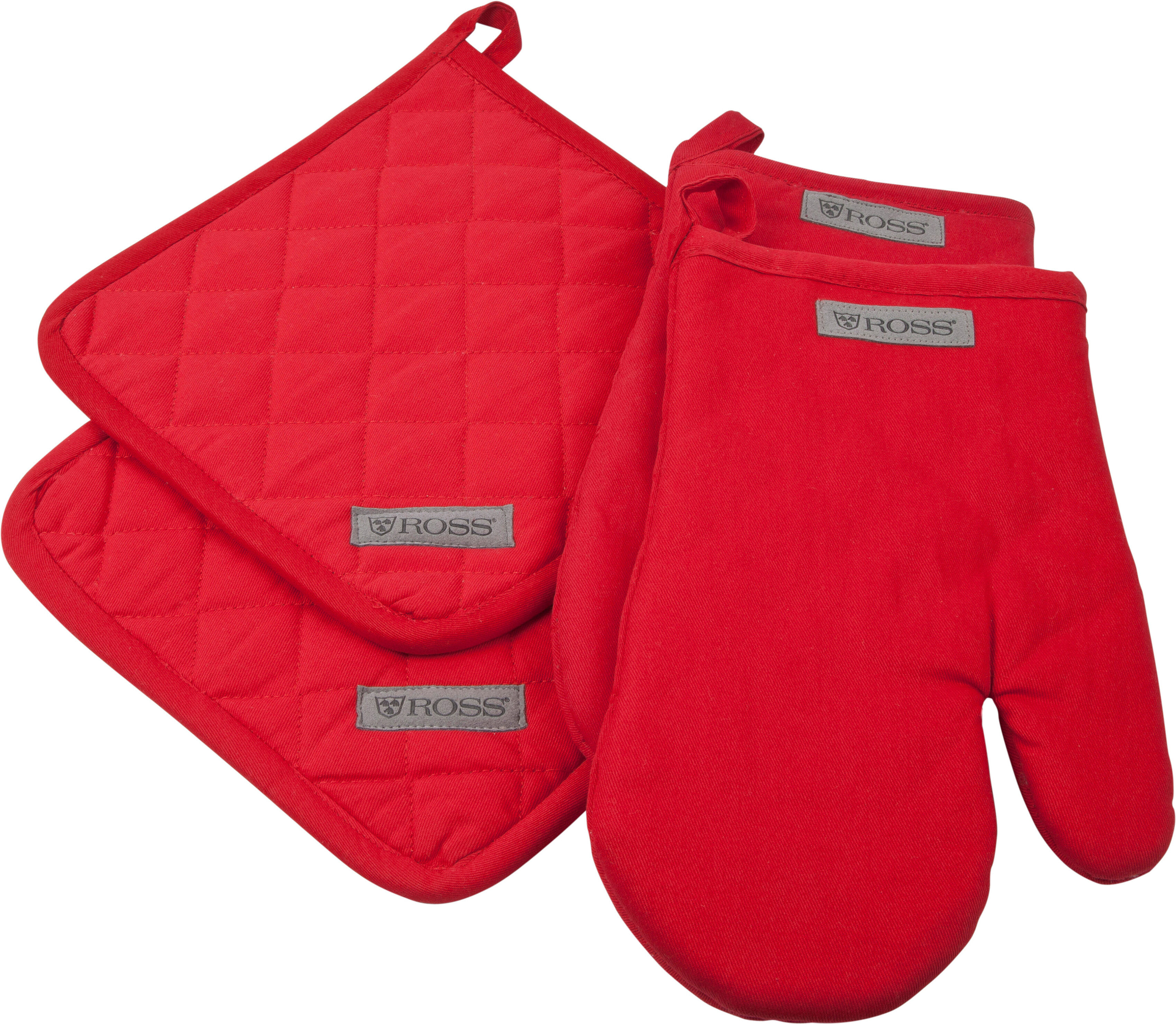 Topflappen ROSS "Exclusiv", rot, 100% Baumwolle, Topflappen, Topflappen, 2x Topflappen und 2x Grillhandschuh, 100% Baumwolle