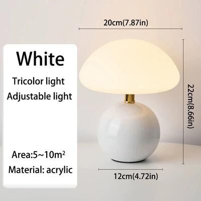 Inspired Living Retro Mushroom Table Lamp USB Bedside LED Night Light For Bedroom & Desk white
