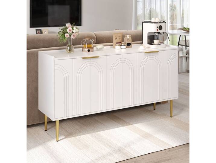 LPOSPI Buffet moderne avec portes battantes et étagères de rangement - meuble salle à manger en mdf - blanc - 140x38x75 cm