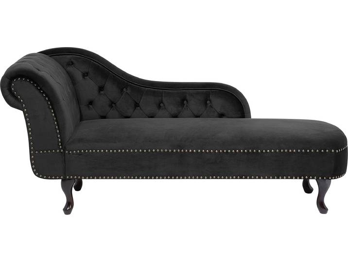 BELIANI Chaiselongue Linksseitig Schwarz Samtstoff Holzfüße Glamourös