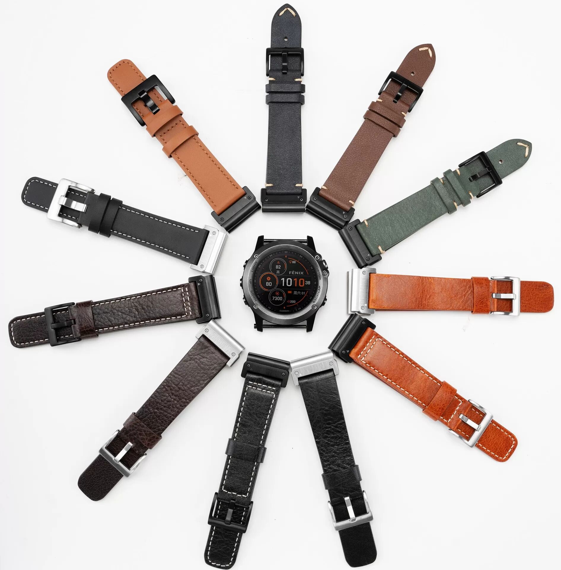 INF Echtes Leder Uhrenarmband kompatibel mit Garmin Fenix 8/Fenix 7X/Fenix 3 - Retro-Stil Schwarz 20 mm