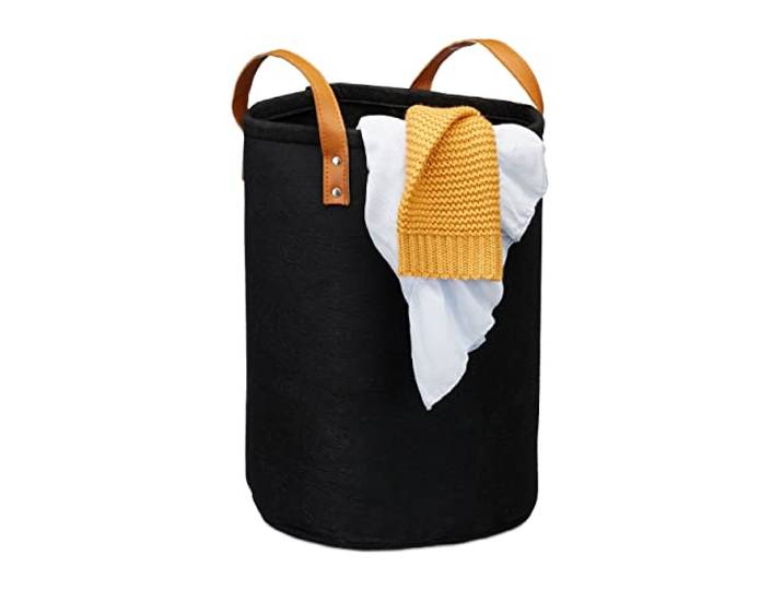 Relaxdays Panier à lessive en Feutre\, poignée\, 28l Corbeille de Rangement Chambres\, Bain\,HxD45 x 30 cm\,Noir
