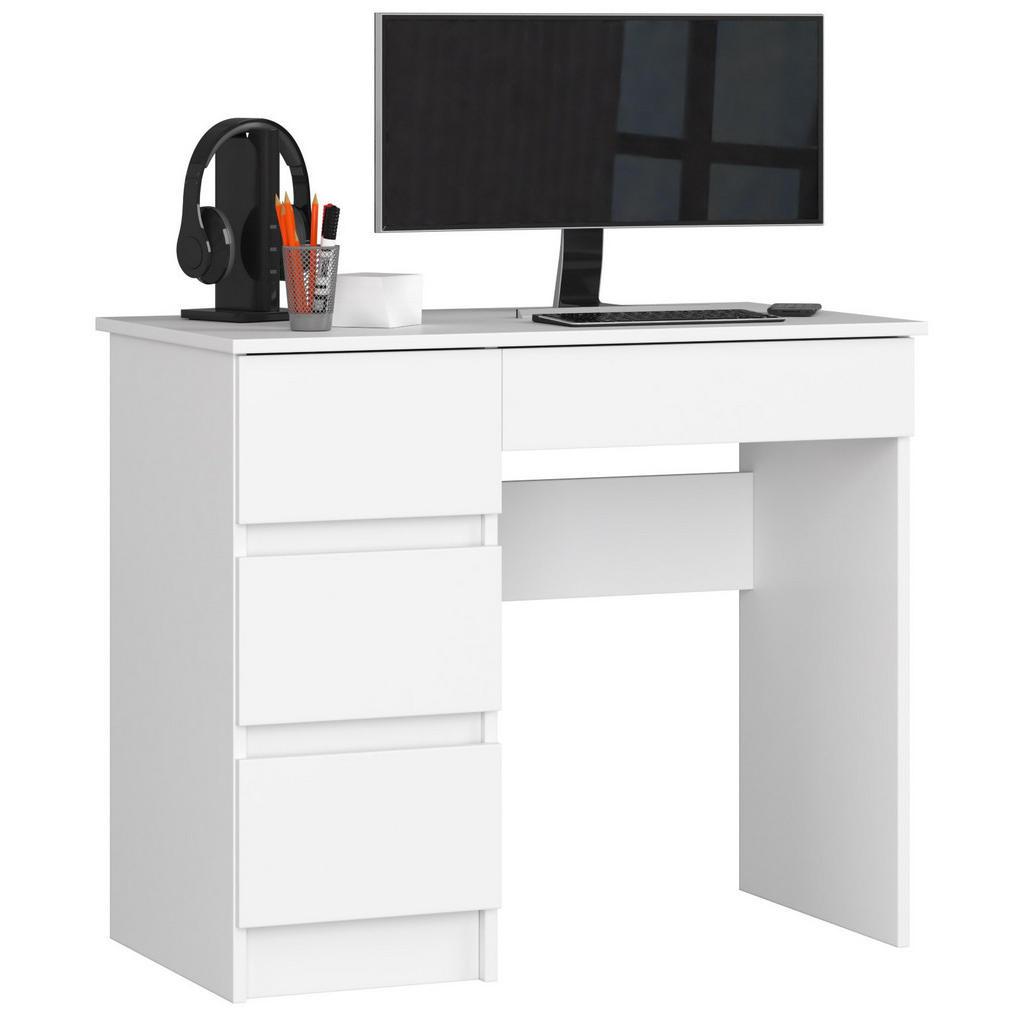 Akord Schreibtisch, Weiß, Holzwerkstoff, 4 Schubladen, Rechteckig,Rechteckig, 90x77x50 cm, Arbeitszimmer, Schreibtische, Bürotische