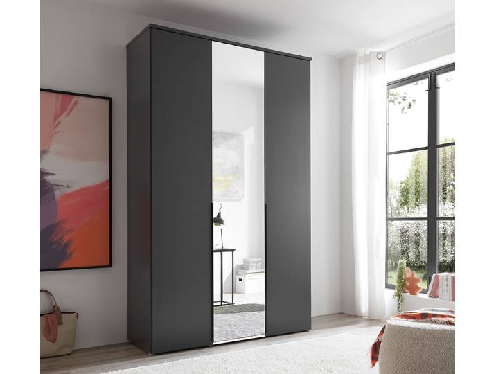 Armoire Espinares 135cm Gris/Graphite Avec portes miroir