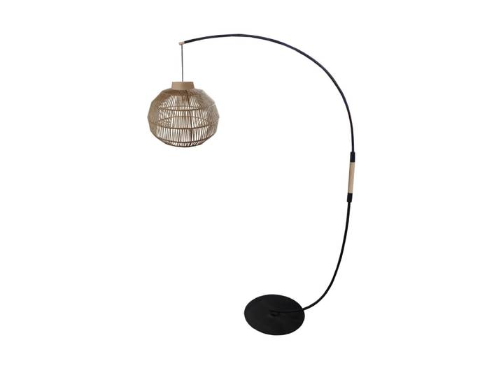 Lampadaire métal noir bois naturel abat-jour fibre naturel