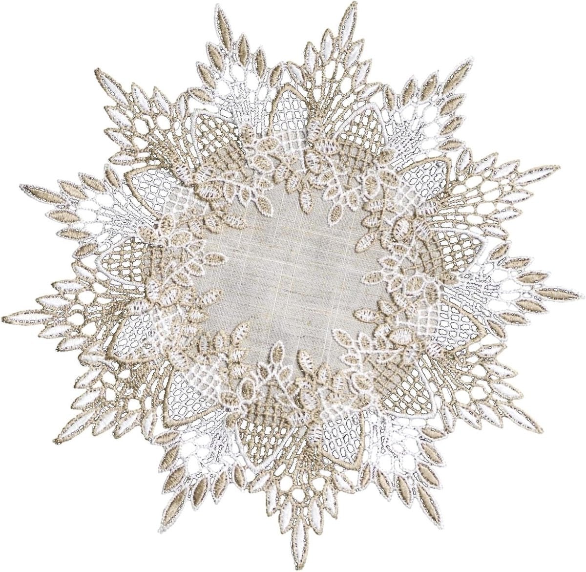 Allecto Plus Linnen doily beige met kanten rand - 30 cm diameter