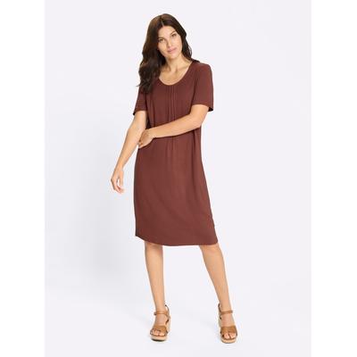 Jerseykleid CLASSIC BASICS "Jersey-Kleid", Damen, Gr. 56, Normalgrößen, rotbraun, Jersey, 95% Viskose, 5% Elasthan, unifarben, kurz, Rundhals, Kleider Jerseykleid