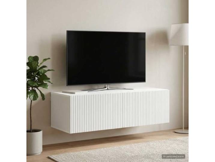GKMBCVDFR Wandmontierter TV-Schrank Weiß 98 x 41 x 30 cm Holzwerkstoff 90°-Drehflügeltüren, wandmontiert, stauraumoptimierend, pflegeleichte Oberfläche, modernes Design
