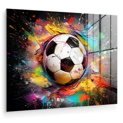 ACRYLGLASBILD Fußball - Farbe - Farben - Schwarz - Weiß 80x60 cm