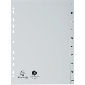 Exacompta Register 1710E, A4, 1-10, Recycling-Kunststoff, 10-teilig, grau