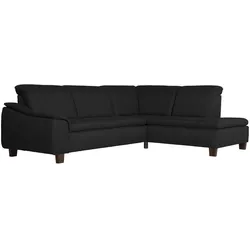 ECKSOFA mit Ottomane rechts Kaylil Flachgewebe schwarz