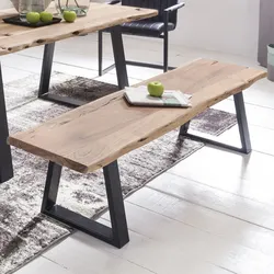 FineBuy Baumstamm Esszimmerbank 160 cm Baumkante Massivholz Essbank Holzbank