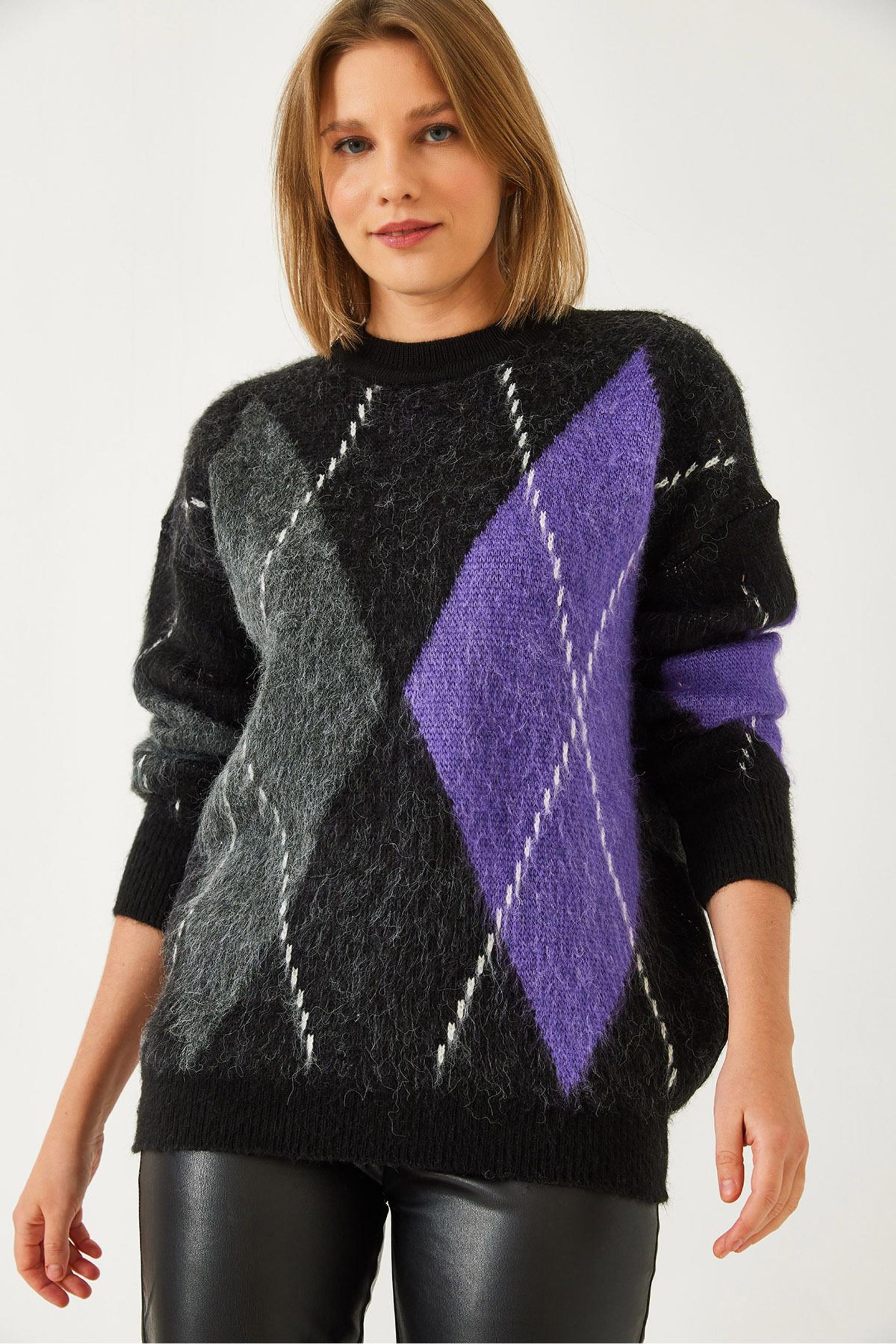 Oversized Pullover mit diamantförmigem Druck