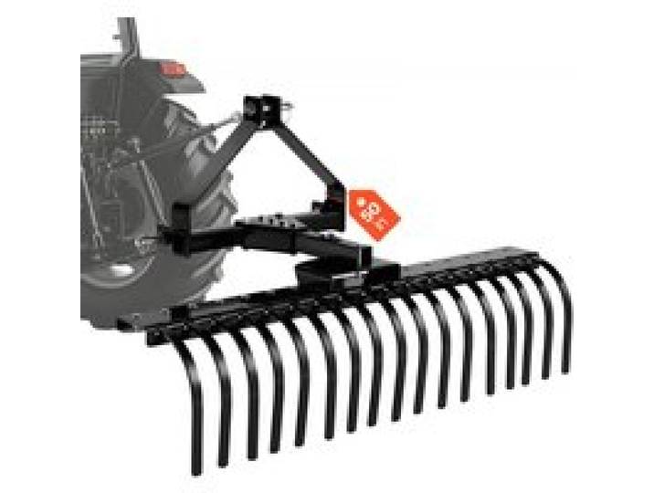 VEVOR Rasentraktor Heuharke 127cm, 3-Punkt-Aufstecksystem mit 17 Stahlzinken, Passend für Traktoren der Kategorie 1, Winkelverstellbar, Hochleistungs-Rasentrimmer für Gras, Äste & Schnittgut