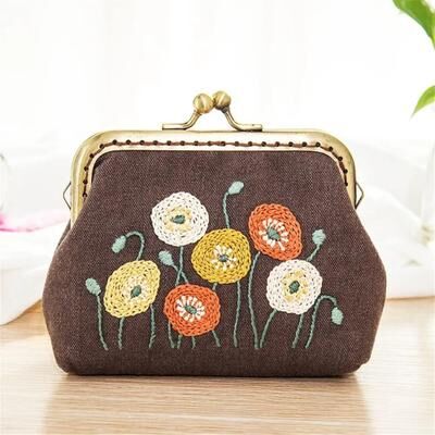 Uplifted Goods Handmade Flowers And Bird Embroidered DIY Coin Purse Kit a
