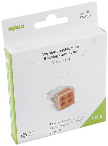 WAGO Dosenklemme starr: 0.75-2.5mm² Polzahl: 4 10 St. Transparent, Orange