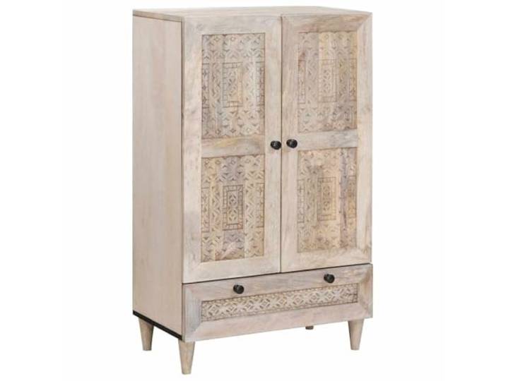 KDVXBCQJH Hochboard Weiß 60 x 33,5 x 100 cm Massivholz Mango Kompakter Schrank mit Scharniertür und Schublade für Esszimmer oder Wohnraum. Schafft Ordnung auf kleinem Raum.