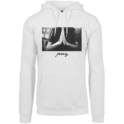Rundhalspullover MISTERTEE "MisterTee Herren Pray Hoody", Herren, Gr. S, weiß, 65% Baumwolle, 35% Polyester, unifarben, Rundhals, Pullover Rundhalspullover