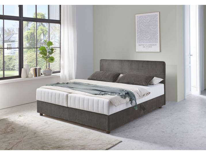 Boxbett, Cord, Dunkelgrau, 180×200 cm, Mit Stauraum, ATLANTIC HOME COLLECTION