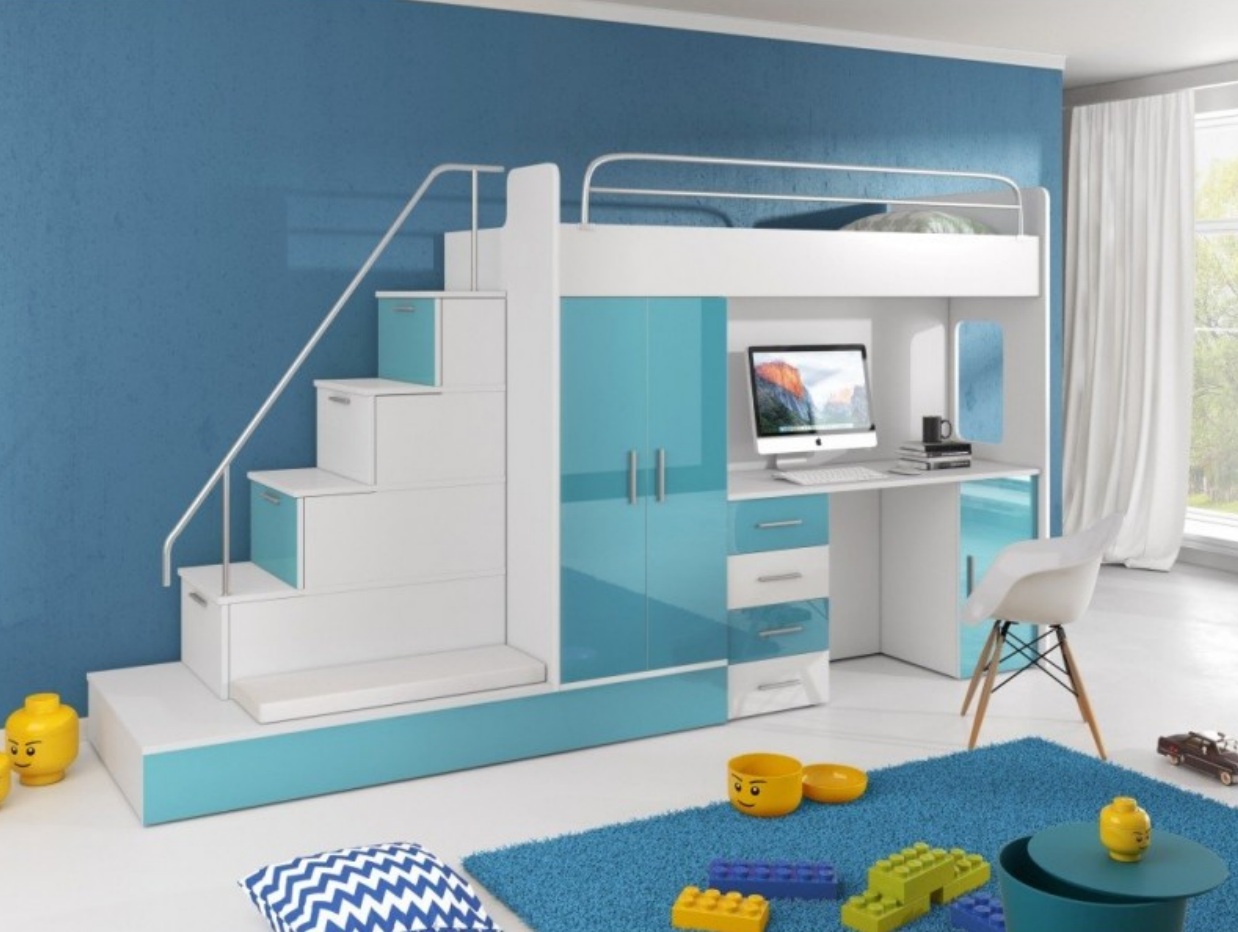 Etagenbett Hochbett Blau Kinderzimmer Betten Hochbetten Etagen Turkis Bett