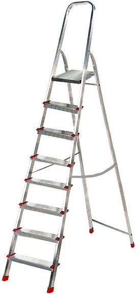 AgriEuro Premium Alu-Stehleiter mit Standfläche Alice 8, 8 Stufen, 2,37 m
