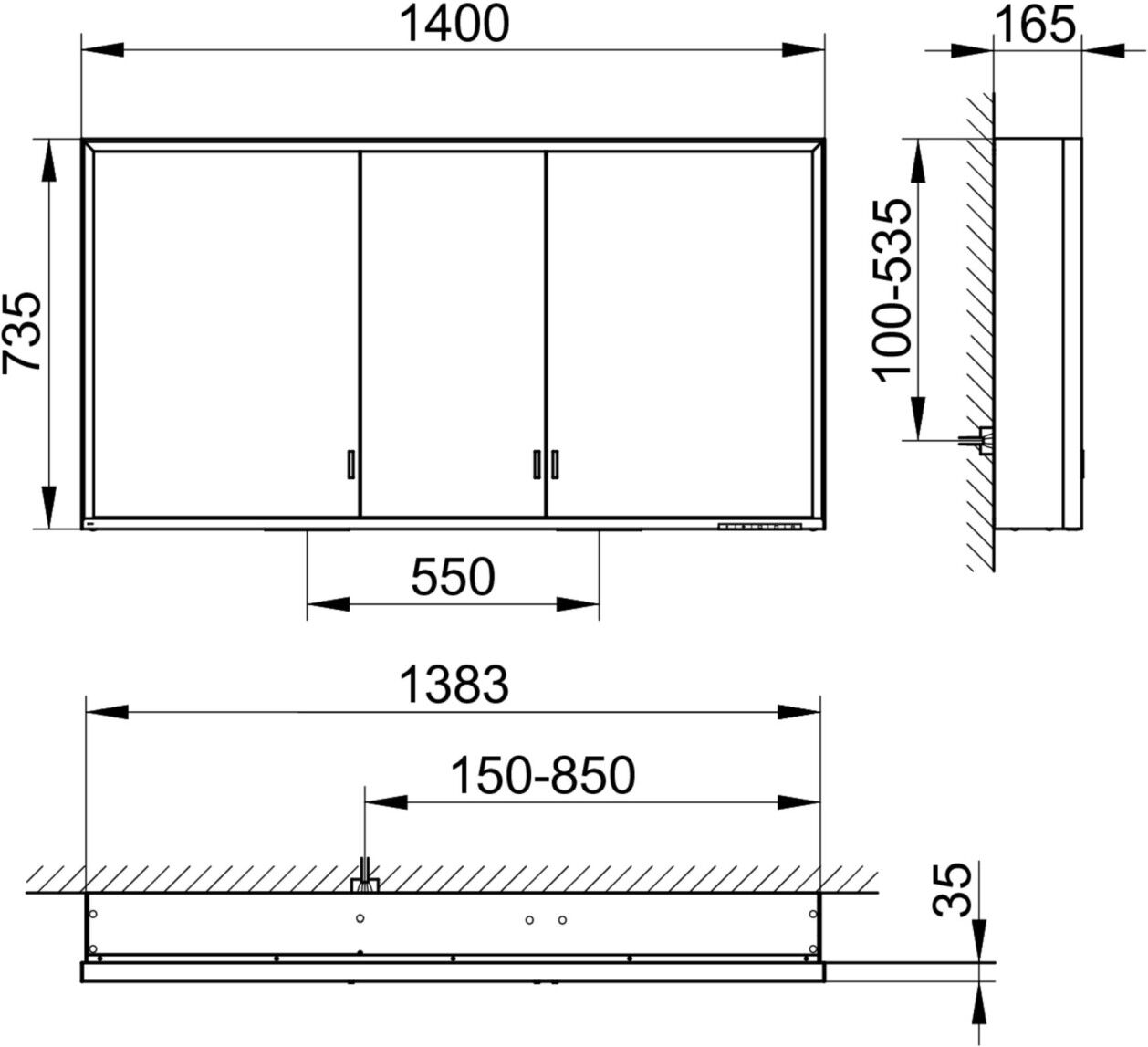 Keuco Spiegelschrank Royal Lumos, ohne Ablagefläche, Vorbau, 1400x735x165mm, 14306172301 14306172301