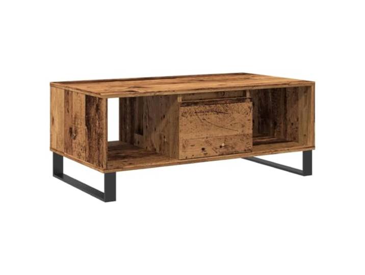 KUTYWEXFM Couchtisch Altholz-Optik 90x50x36,5 cm Wohnzimmertisch Praktische Fächer für Zeitschriften und Fernbedienung im Loungebereich mit robustem Metallrahmen bis 60 kg Belastbarkeit.