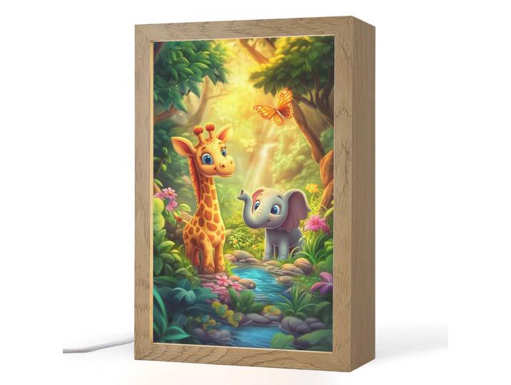 OnlyWow Nachttischlampe - Giraffe - Elefant - Blumen - Dschungel - 20x30 cm, Grün, Holzwerkstoff, Rechteckig, LED integriert, 20x30x8 cm, Lampen & Leuchten, Innenbeleuchtung, Nachtlicht