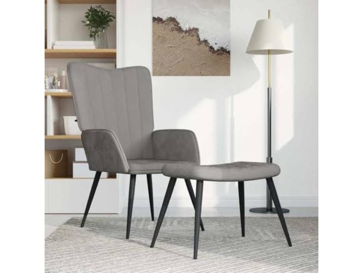 HEFZGDB Relaxsessel mit Hocker Hellgrau Samt, 1 Sessel und 1 Hocker, Stahlgestell mit Schaumstoffpolsterung und weichem Samtbezug für optimalen Sitzkomfort, ästhetische gerade