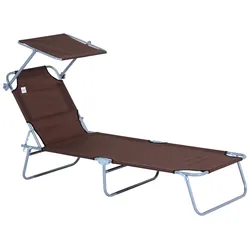 STILVORA Gartenliege klappbar mit Sonnendach 187x58x36 cm Braun, pulverbeschichtetes Metallgestell, Oxford Stoff, für Terrasse Balkon Strand