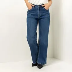 VIA MILANO Jeans, lange Form 5-Pocket-Style Stickerei-Details weites Bein