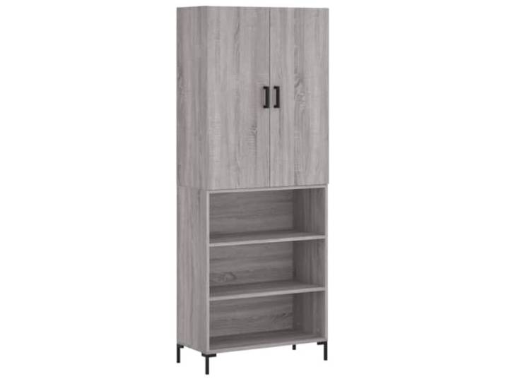 Fisinber Highboard Grau Sonoma 69,5x34x180 cm Holzwerkstoff 2-teilig Vielseitiger Wohnzimmerschrank in Grau Sonoma mit Metallfüßen und geschlossenen Türen für ordentliche Aufbewahrung.