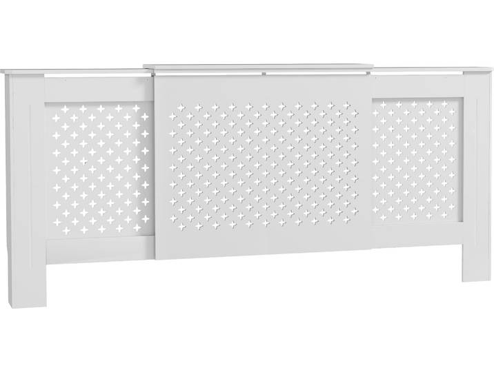 HOMCOM Cache radiateur ajustable couvercle de radiateur contemporain à motif nid d'abeille 136-200 x 21\,5 x 91\,7 cm cache-radiateur en bois pour chambre à coucher\, salon - blanc