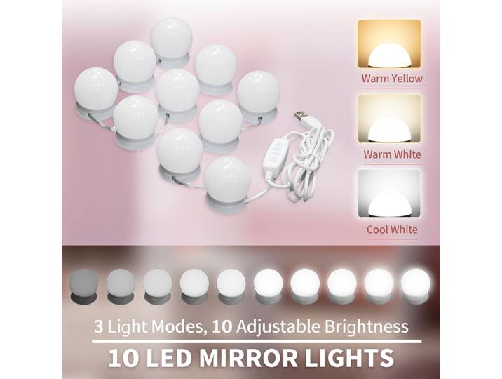 SIRHONA Miroir de courtoisie hollywoodien avec 10 ampoules LED à interrupteur dimmable USB blanc Miroir de courtoisie hollywoodien pour la chambre à coucher