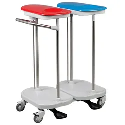 Wäschewagen MULTICART 2-Fach Wäschesammler Plus koppelbar, mit Deckeln, Tretvorrichtung, Schiebegriff