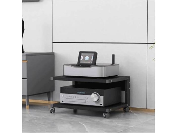DUddTTW Audio-Rack, 2-stufiges Stereo-Rack mit Rädern, Audio-Geräte-Rack, beweglicher AV-Medienständer, Stereo-Schrank aus Holz, Audio-Komponenten-Rack, stark(Nero,50x40x45cm)