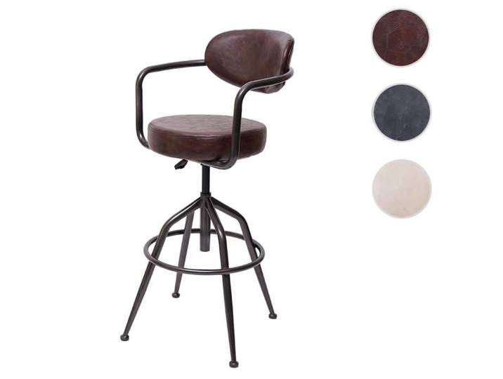 Tabouret de bar HWC-H10f faux daim vintage marron