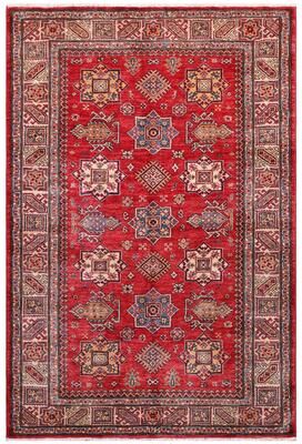 Treasured Knots Southwestern Super Kazak Mira Red/Tan Hand Knotted Wool Rug - 4'10'' x 6'7''