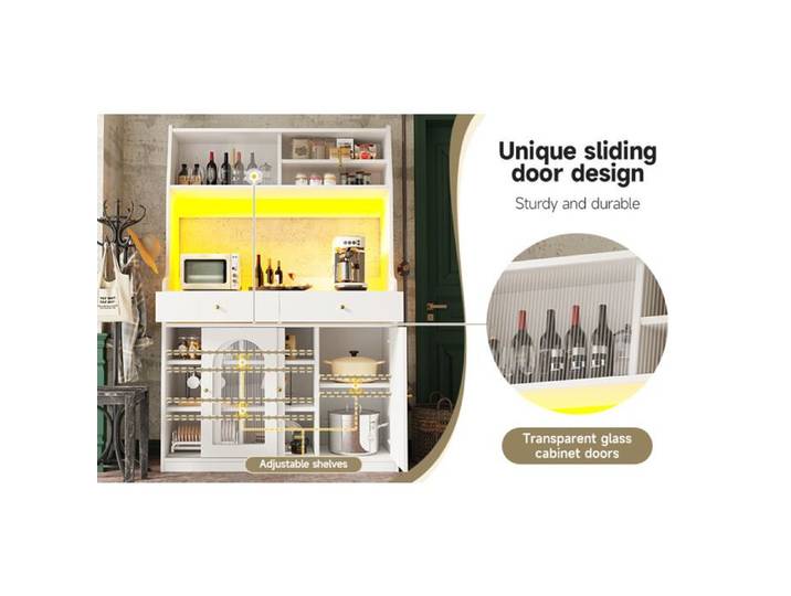 Armoire de cuisine Logidon blanche avec éclairage LED et étagères réglables