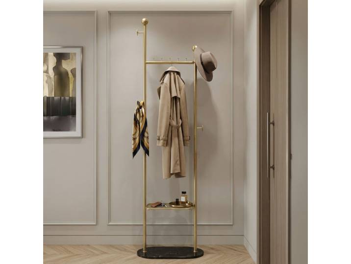 Porte-manteau sur pied 9 patères Aurae Doré et Noir