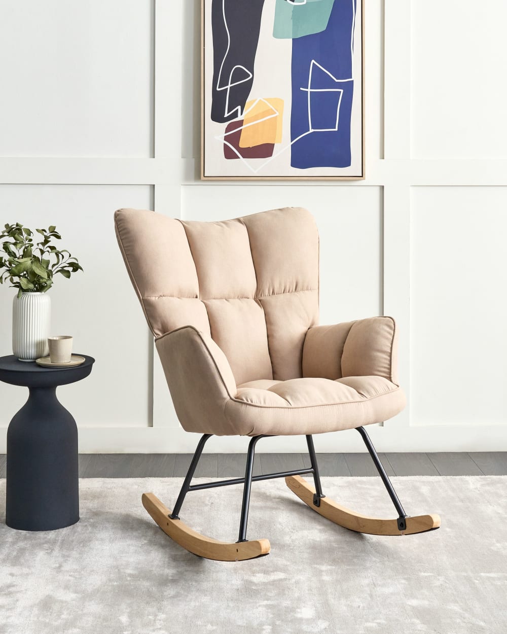 Beliani Fauteuil à bascule tissu beige Beige 83x104x71cm