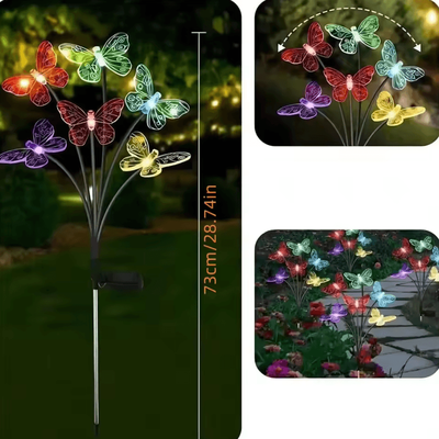 Inspire Curations 6 Head Solar Butterfly Garden Lights LED Outdoor Decorative Stake Light 1pc Multiple Color