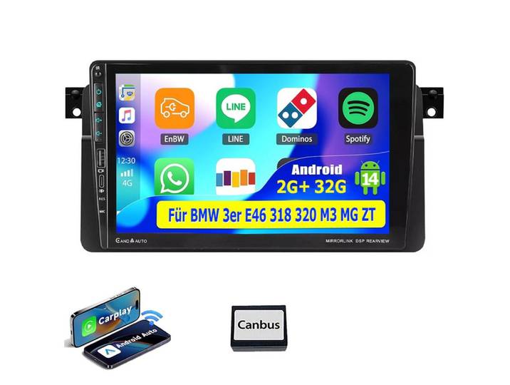 ESSGOO 9'' DAB+ Android 15 Autoradio für BMW 3er E46 318 320 325 CarPlay GPS Navigationsgerät (GPS Navi Android Auto Bluetooth EQ USB WIFI IPS Touchscreen)