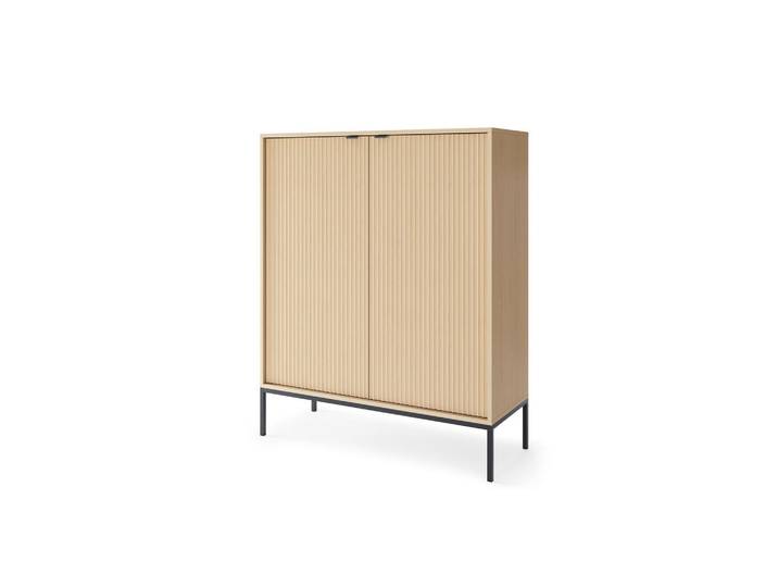 Ravio Moderne Geriffelte Hochkommode Kioto Kw2D (Eiche Vicenza, Schwarzes Gestell, Soft-Close Türen), Eichefarben, Metall, Rechteckig, 104x125x39 cm, Kleinmöbel, Kommoden, Highboards
