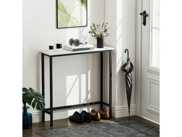 HOMCOM Console Entrée Effet Marbre Métal 75x24x76cm Blanc Noir
